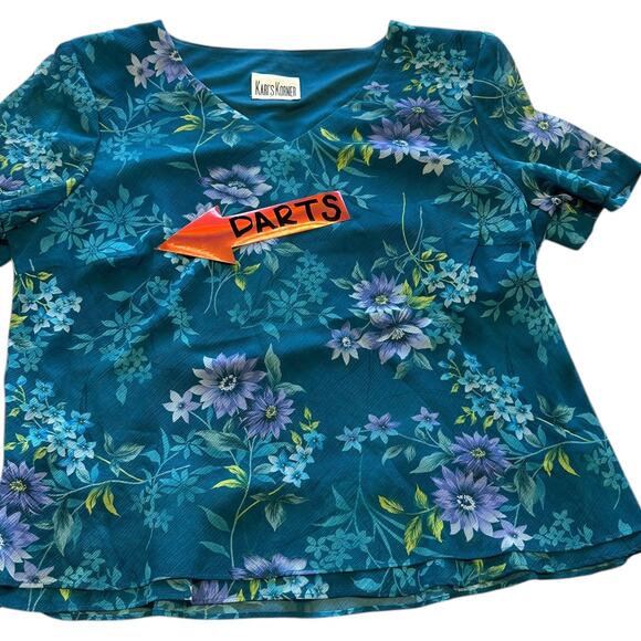 Vintage Skirt Top Set Womens Size 18 Blue Floral Modest Retro - Picture 3 of 8